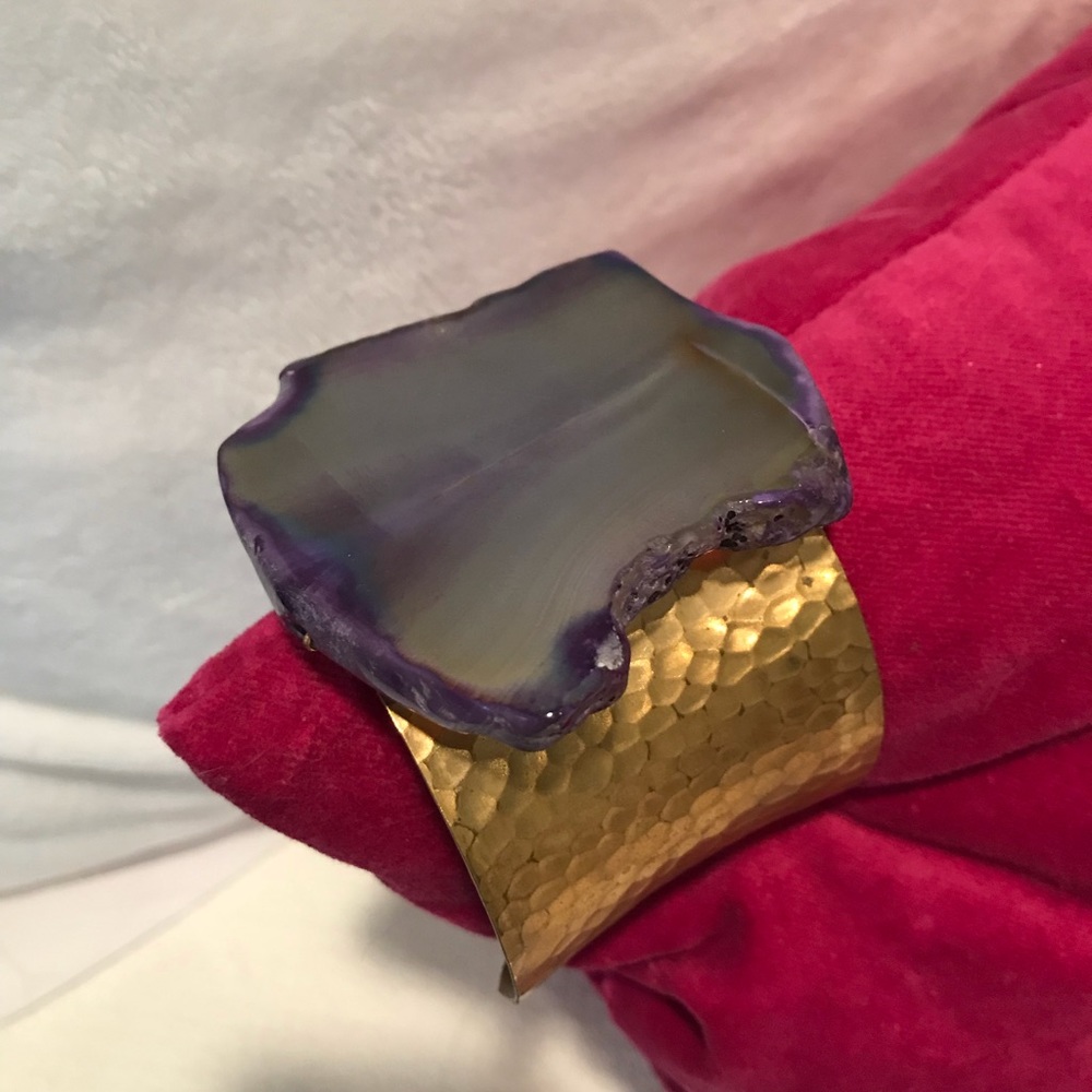 Gold cuff with real gem stone